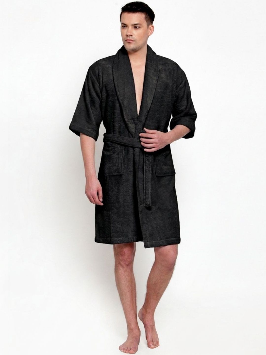 Creeva Cotton Knee Length Bath Robe-image-25