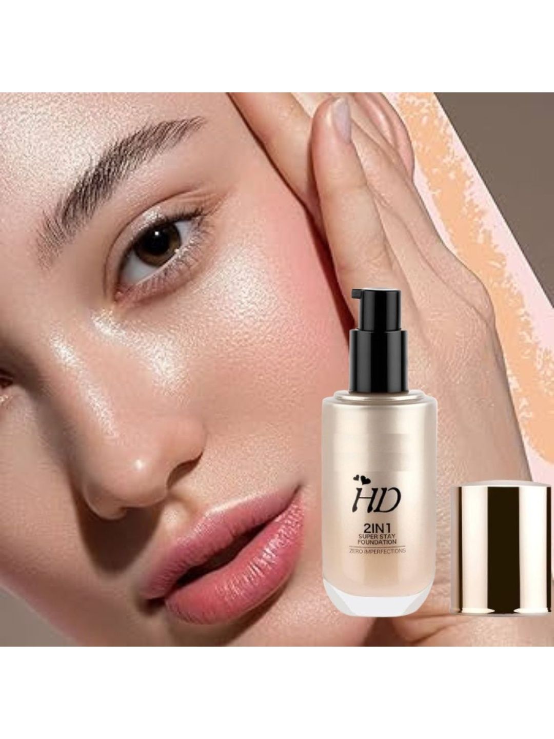 shreeexim 2-In-1 High-Definition Waterproof Foundation - 60 ml - Beige-image-17