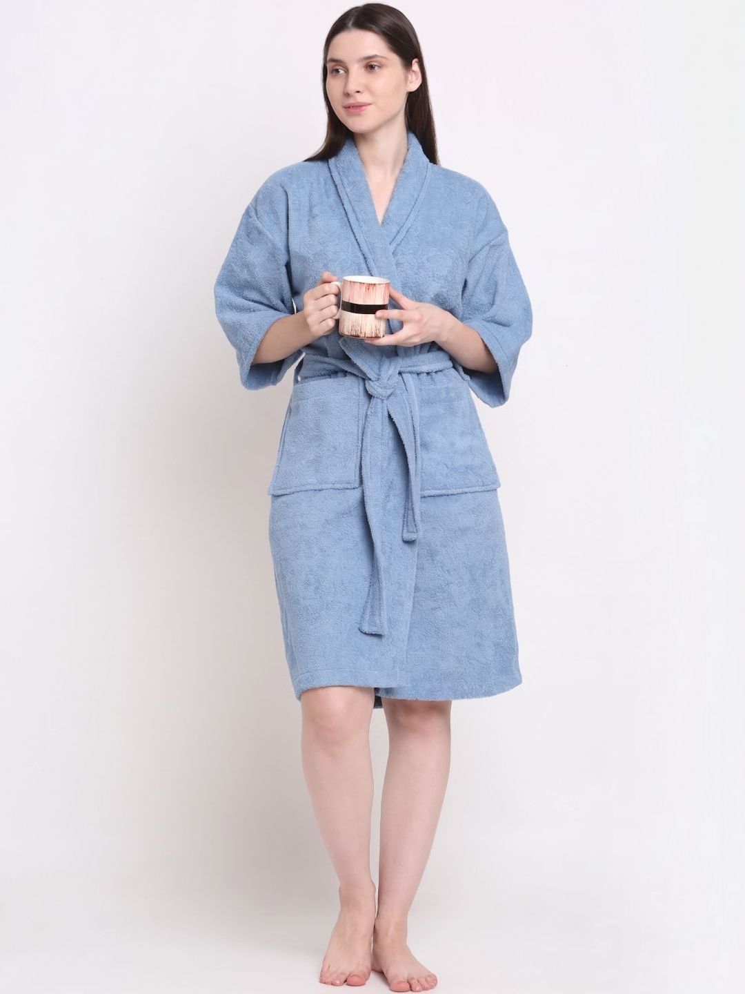 Creeva Cotton Knee Length Bath Robe-picture-52