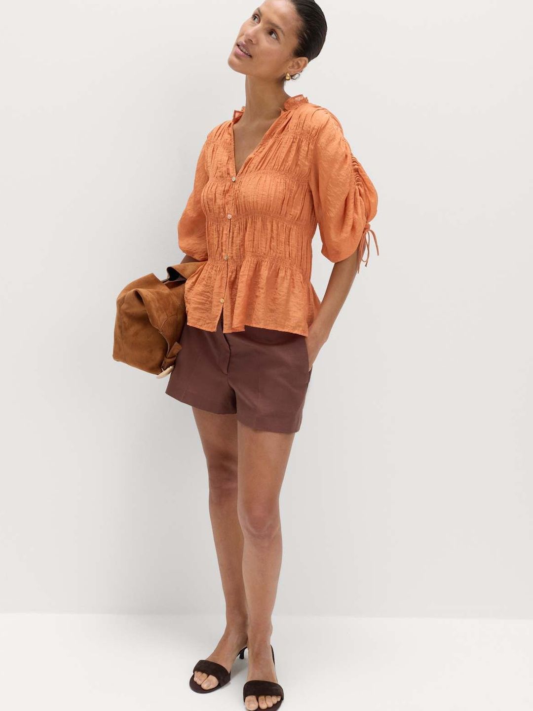 Marks & Spencer Textured Orange Viscose Rayon Top-picture-19