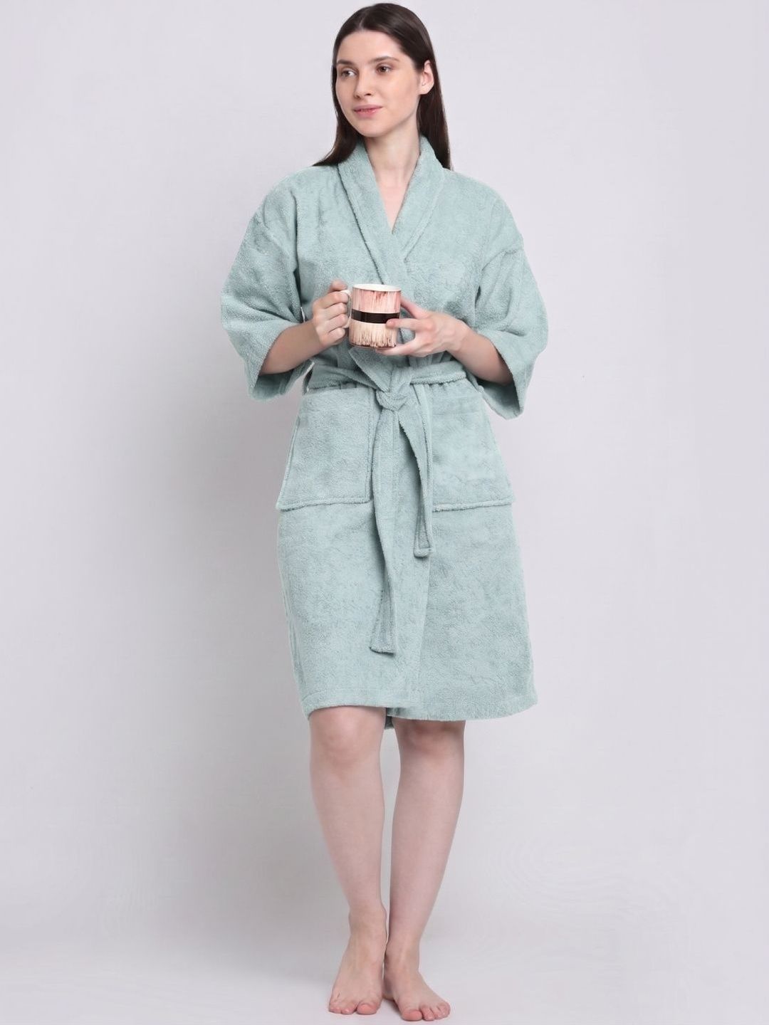 Creeva Cotton Knee Length Bath Robe-image-48