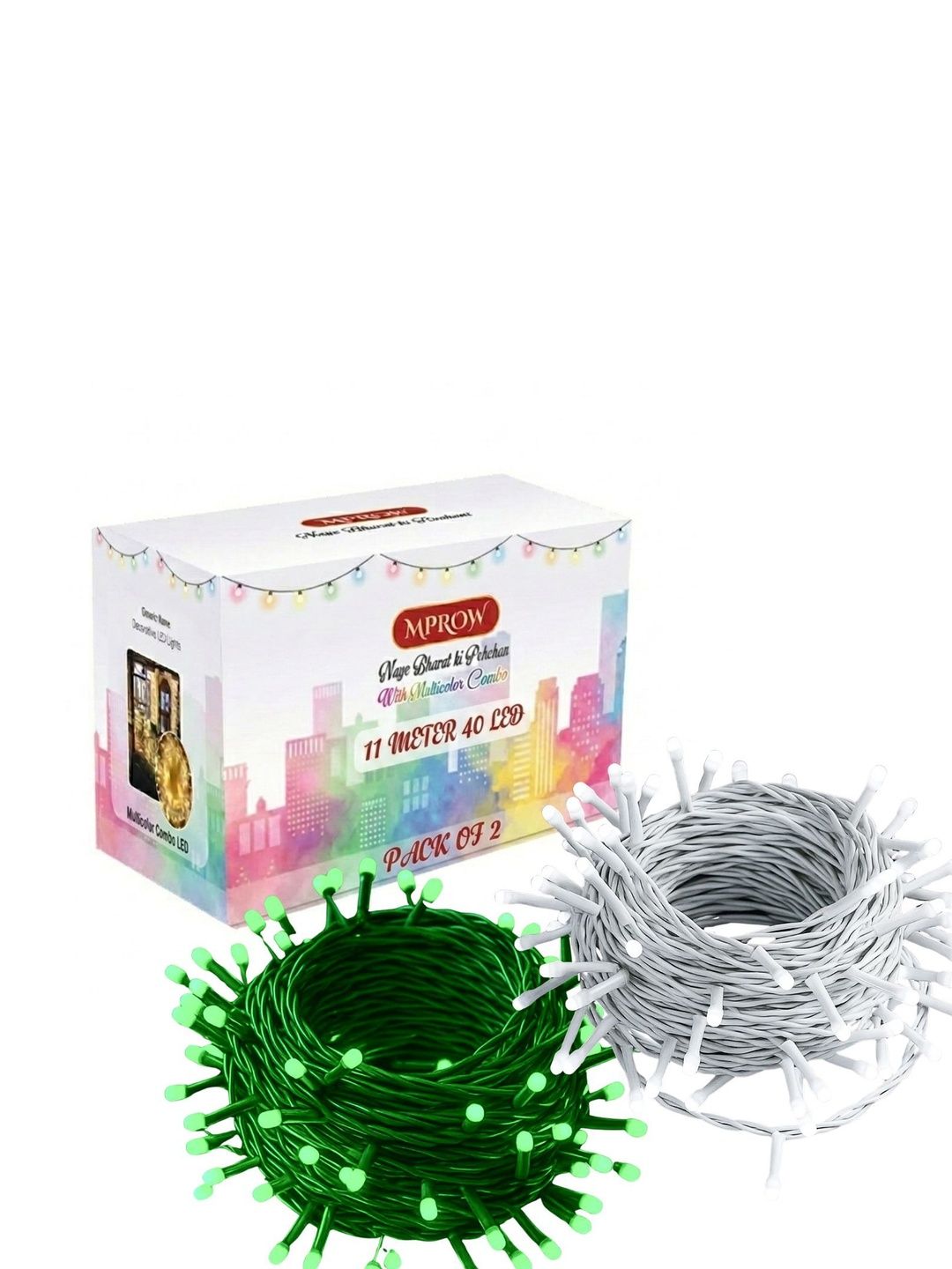 MPROW Green & White LED Rice Shape 2-Pcs String Lights - 11 m-picture-42