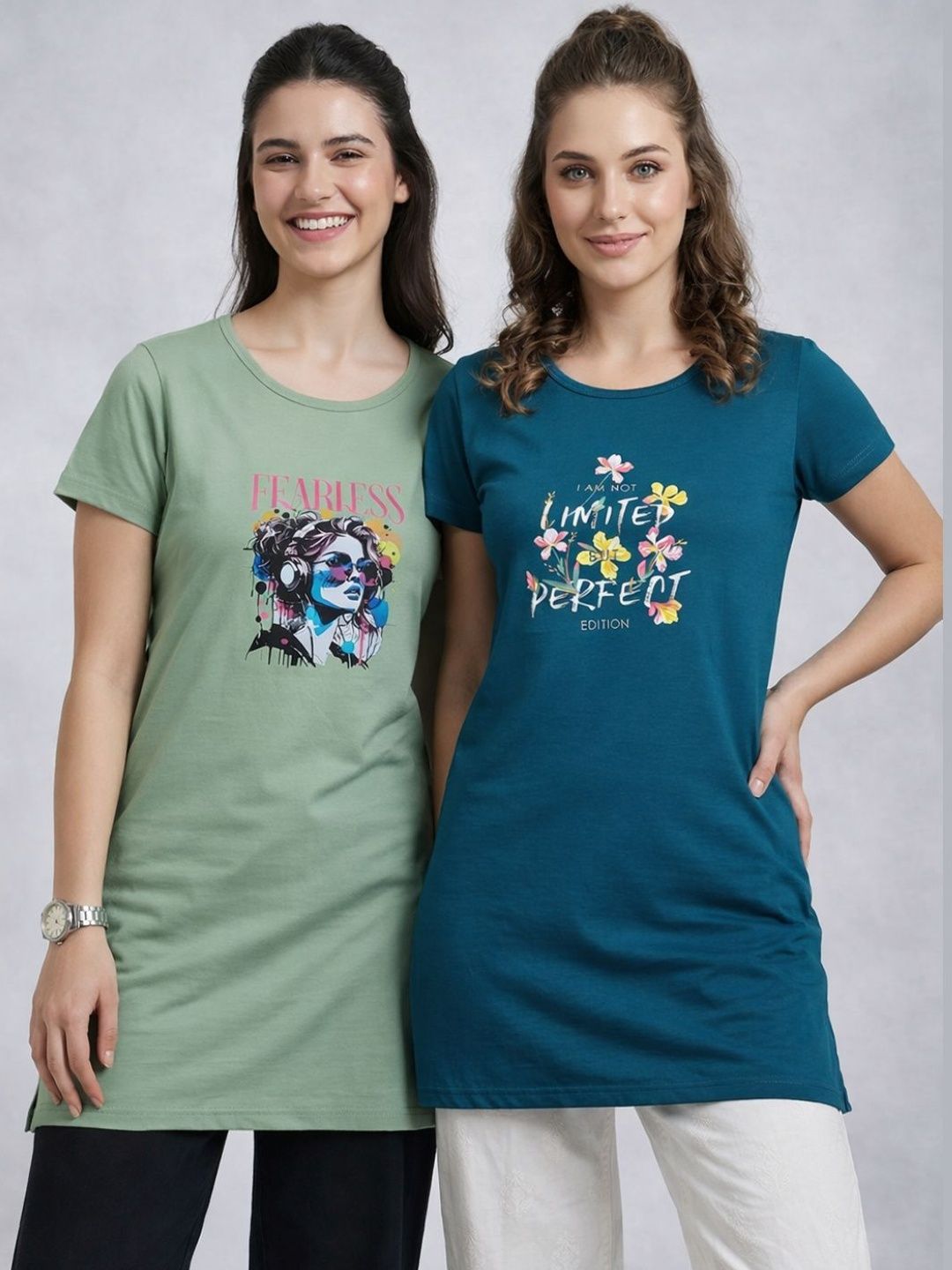 The Roadster Lifestyle Co Women Pack Of 2 Printed Lounge T-shirts-picture-16