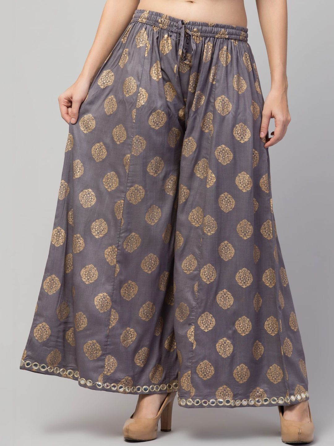 SHAUKIYA Women Ethnic Motifs Printed Flared Knitted Ethnic Palazzos-picture-12