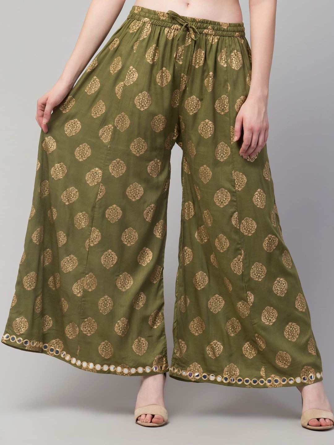 SHAUKIYA Women Ethnic Motifs Printed Flared Knitted Ethnic Palazzos-picture-21