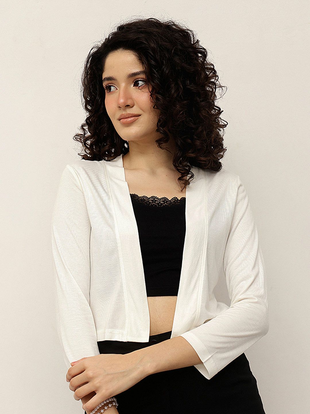 Espresso Off-White Solid Open Front Shrug-picture-13