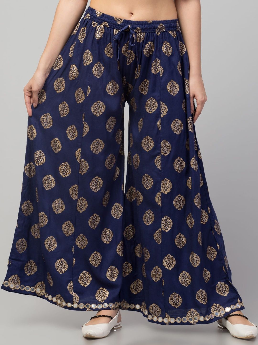 SHAUKIYA Women Ethnic Motifs Printed Flared Knitted Ethnic Palazzos-picture-17