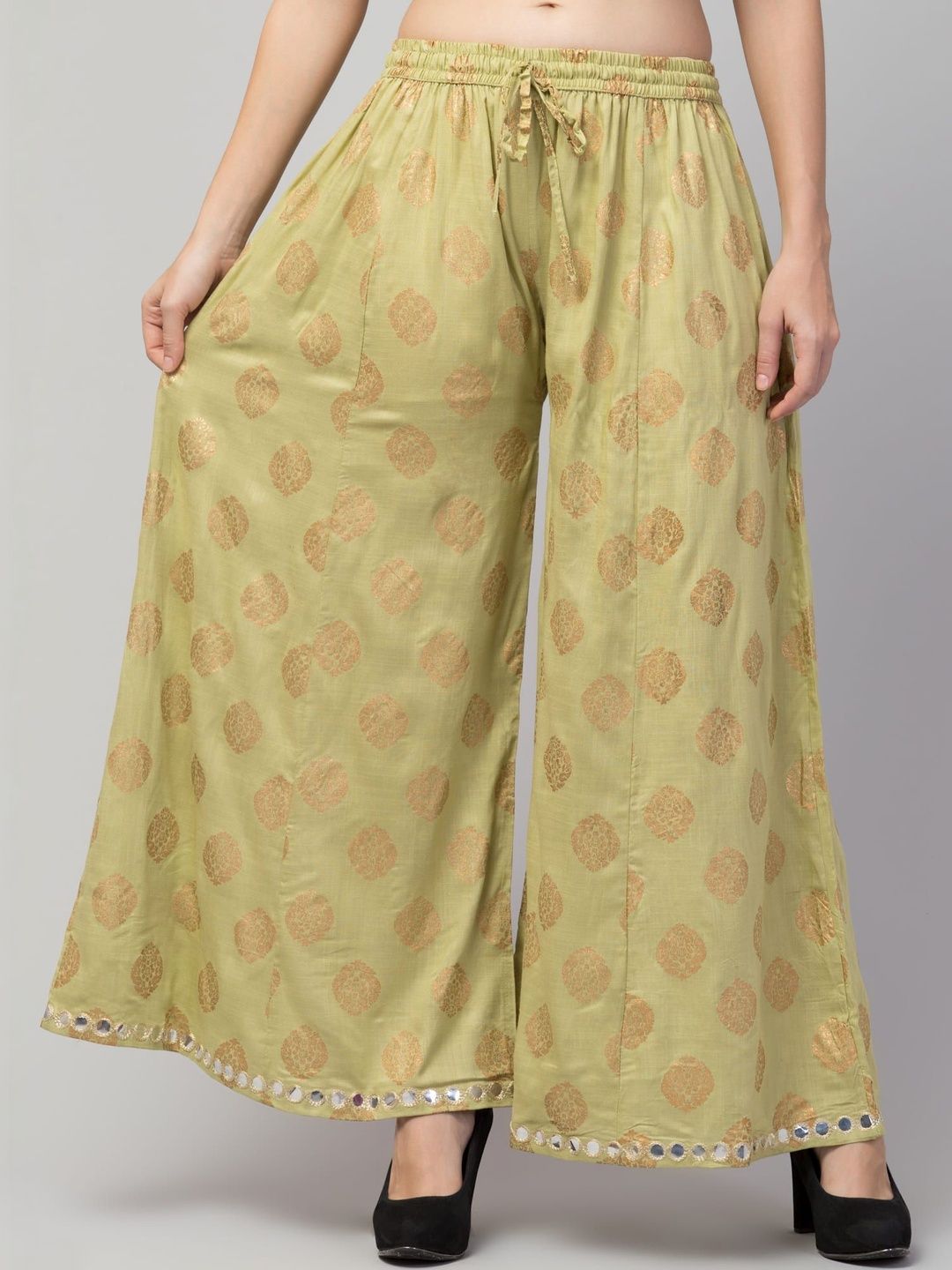 SHAUKIYA Women Ethnic Motifs Printed Flared Knitted Ethnic Palazzos-picture-33