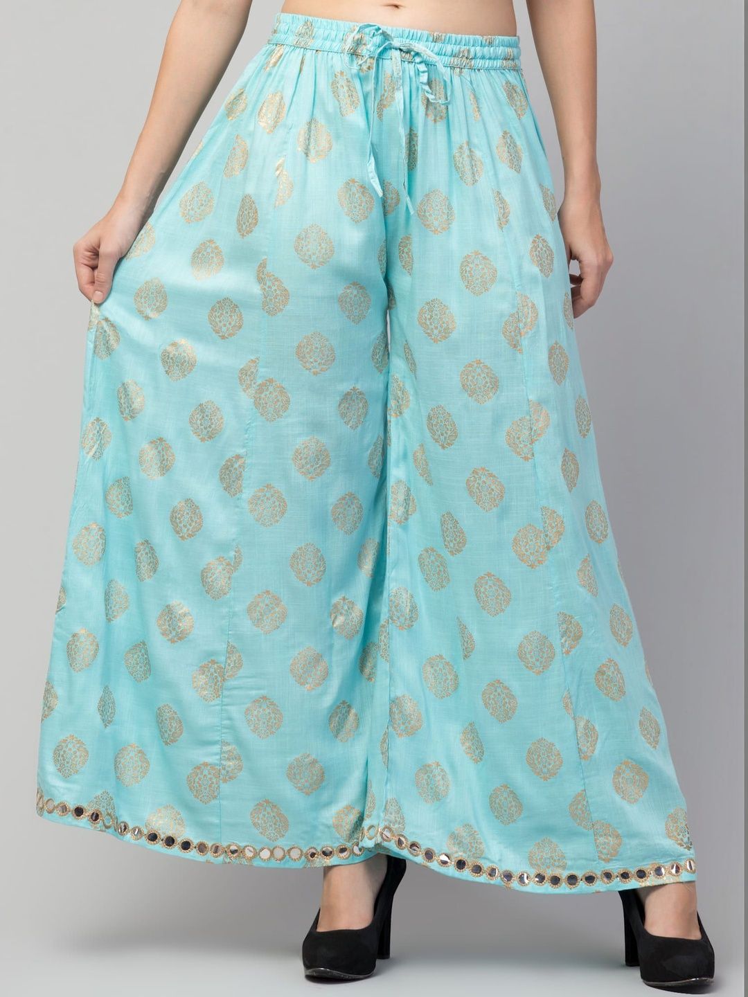 SHAUKIYA Women Ethnic Motifs Printed Flared Knitted Ethnic Palazzos-picture-35