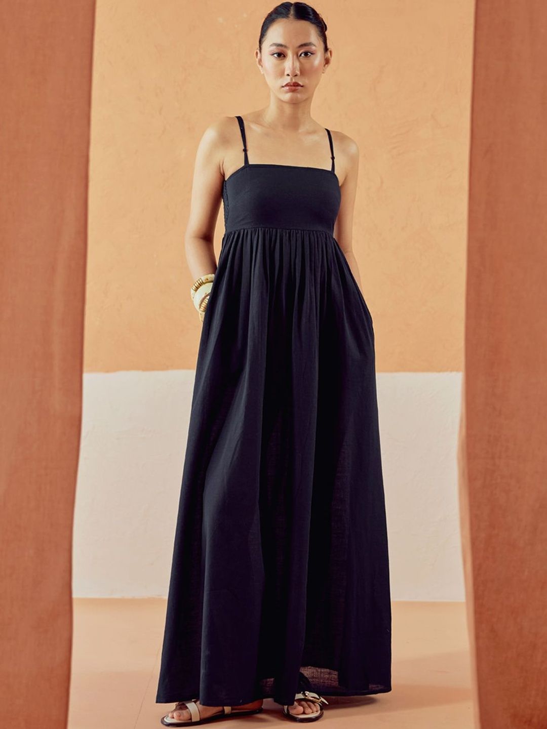 FIORRA Linen A-Line Maxi Dress-picture-41