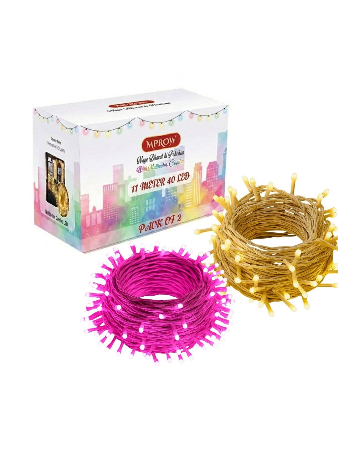 MPROW Yellow & Pink LED Rice Shape 2-Pcs String Lights - 11 m-picture-58