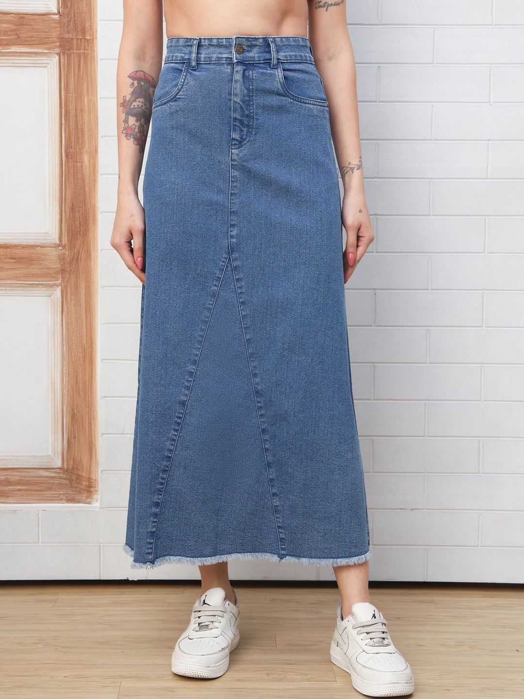 PUELLA Women Denim Sleek Utility Maxi A-Line Skirt-picture-12
