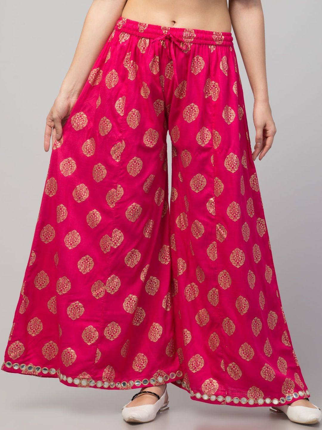 SHAUKIYA Women Ethnic Motifs Printed Flared Knitted Ethnic Palazzos-picture-30