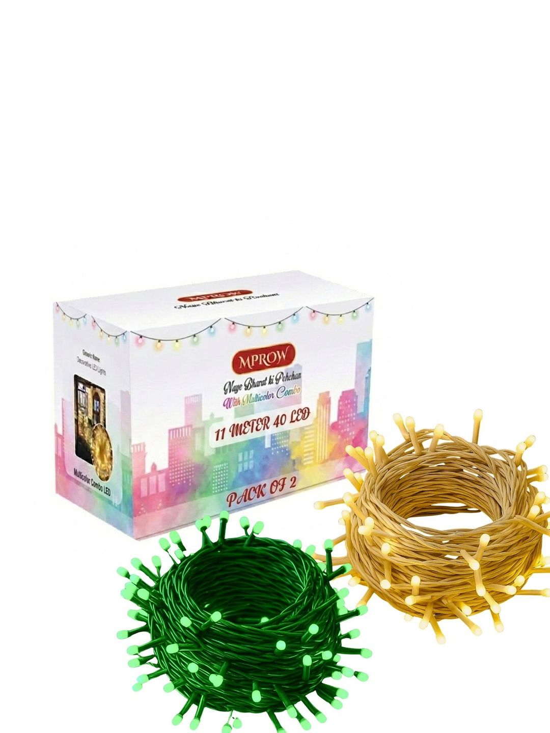 MPROW Yellow & Green LED Rice Shape 2-Pcs String Lights - 11 m Each-picture-18