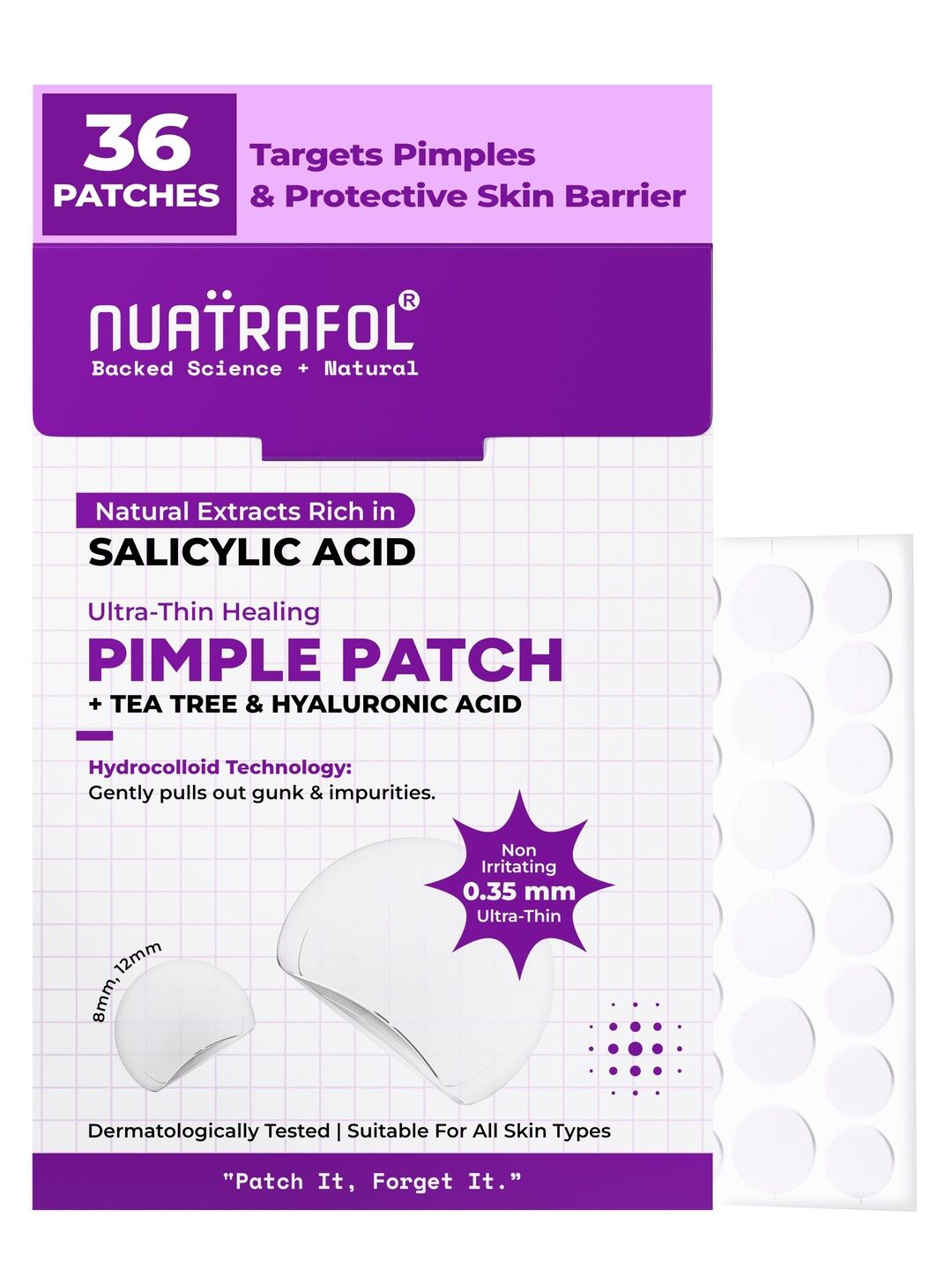 NUATRAFOL 2% Salicylic Acid & Tea Tree Ultra-Thin Hydrocolloid Pimple Patches- 36 Patches-picture-43