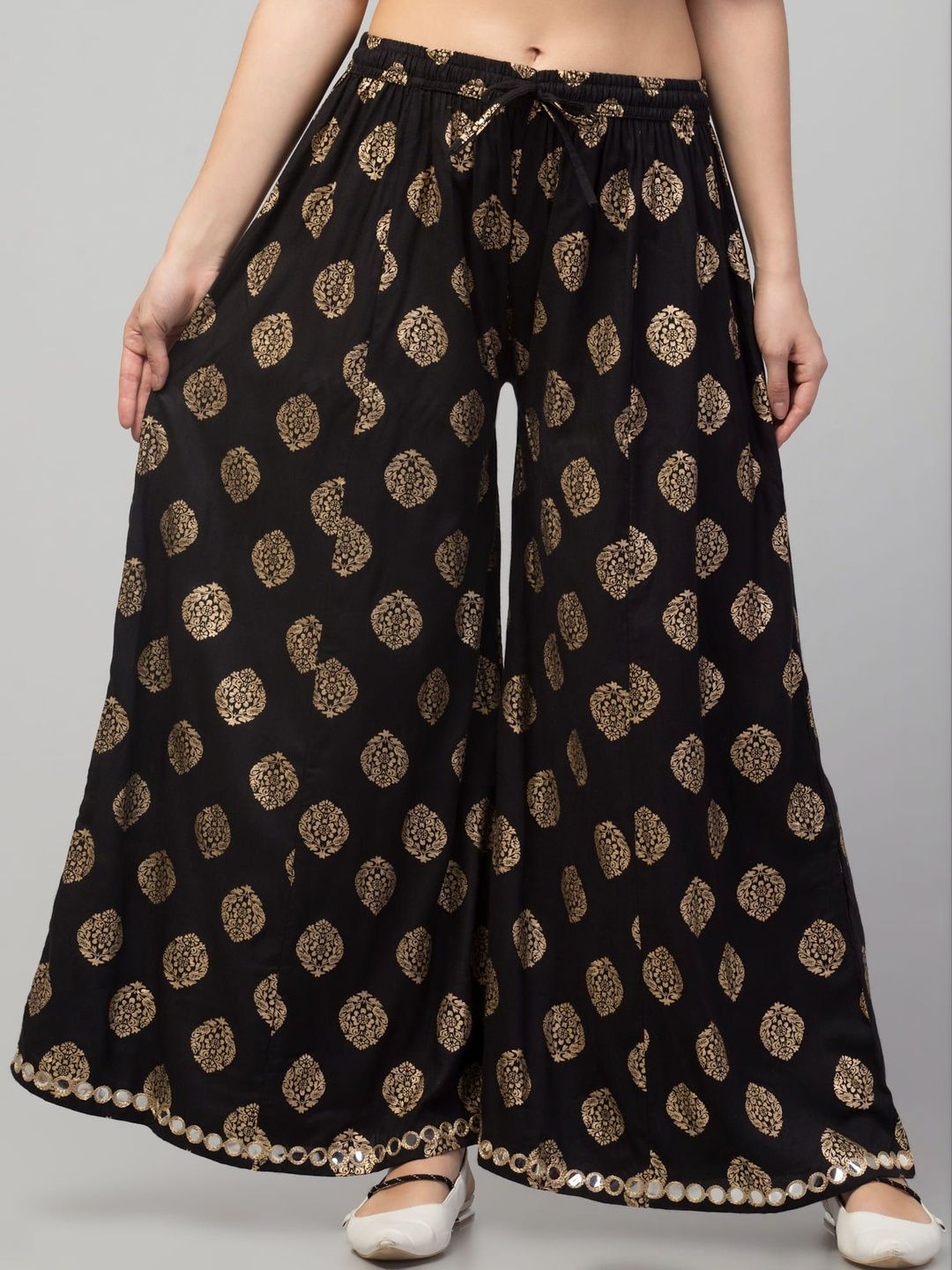 SHAUKIYA Women Ethnic Motifs Printed Flared Knitted Ethnic Palazzos-image-13