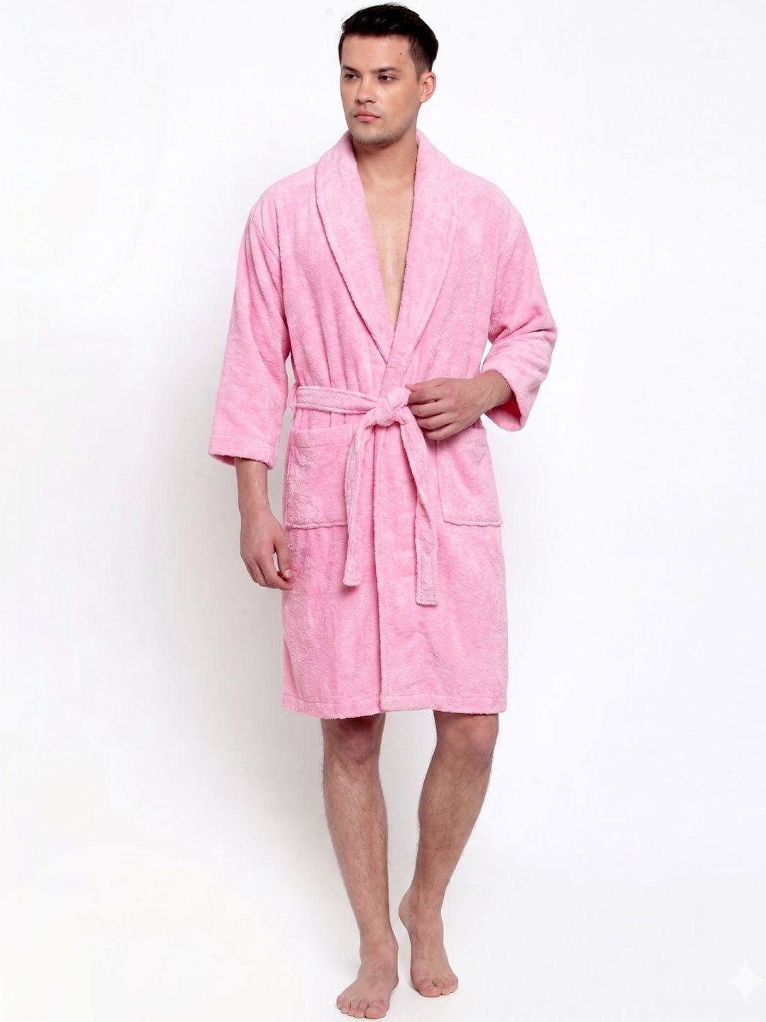 Creeva Cotton Knee Length Bath Robe-image-36