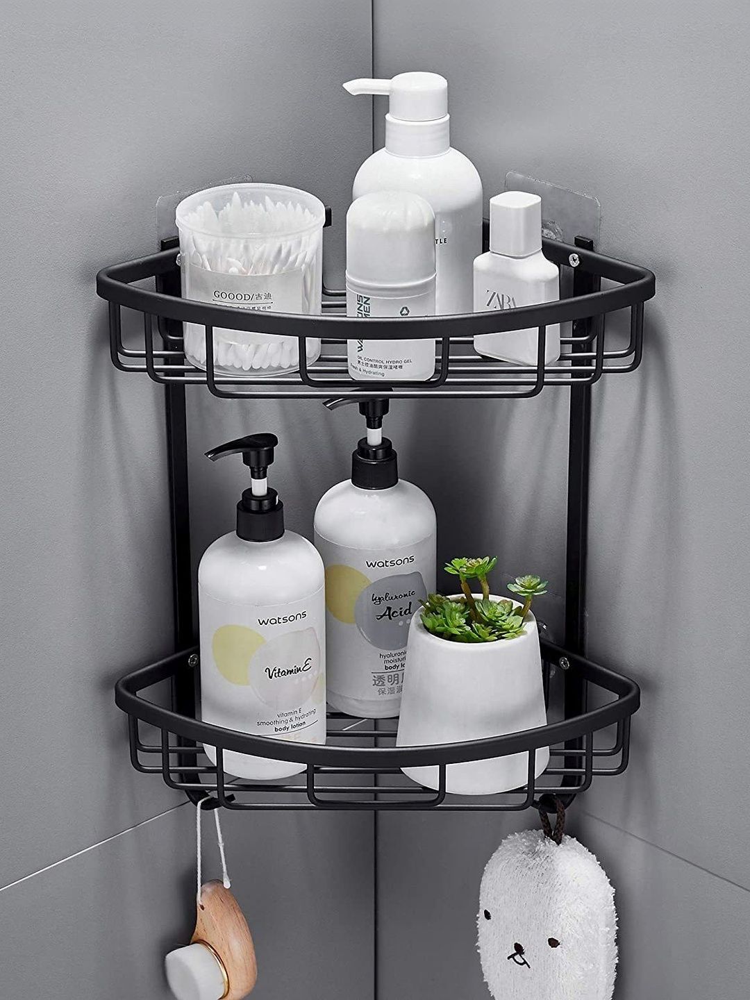 SmartSlide Black Stainless Steel 2 Tier Bathroom Corner Rack Storage Shelf-picture-13