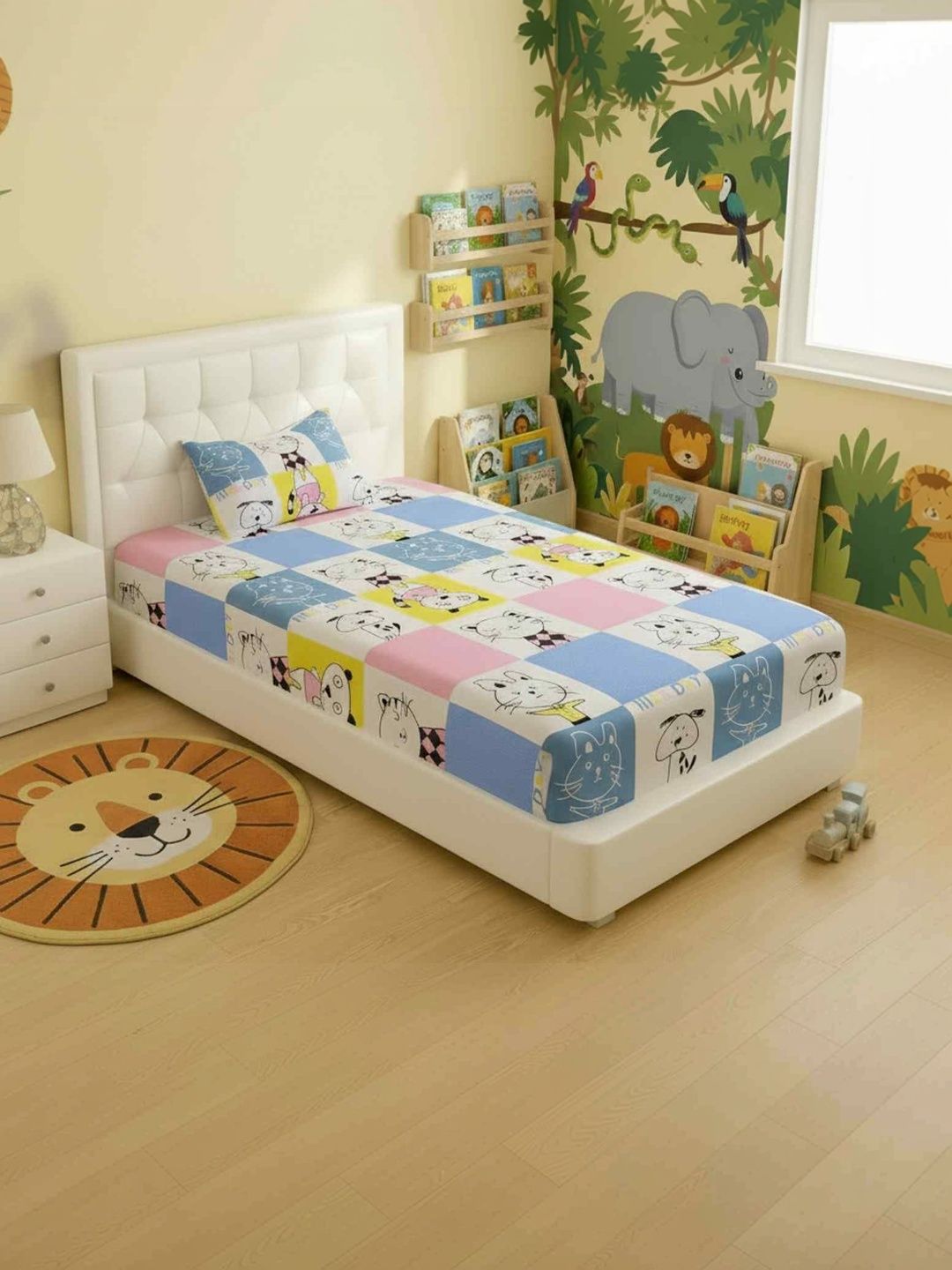 Filymore Multicoloured Cartoon Characters Single Bedsheet with 1 Pillow Covers-image-23