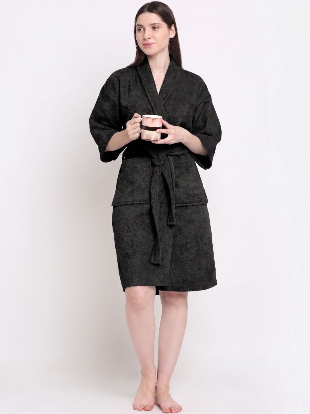 Creeva Cotton Knee Length Bath Robe-picture-44