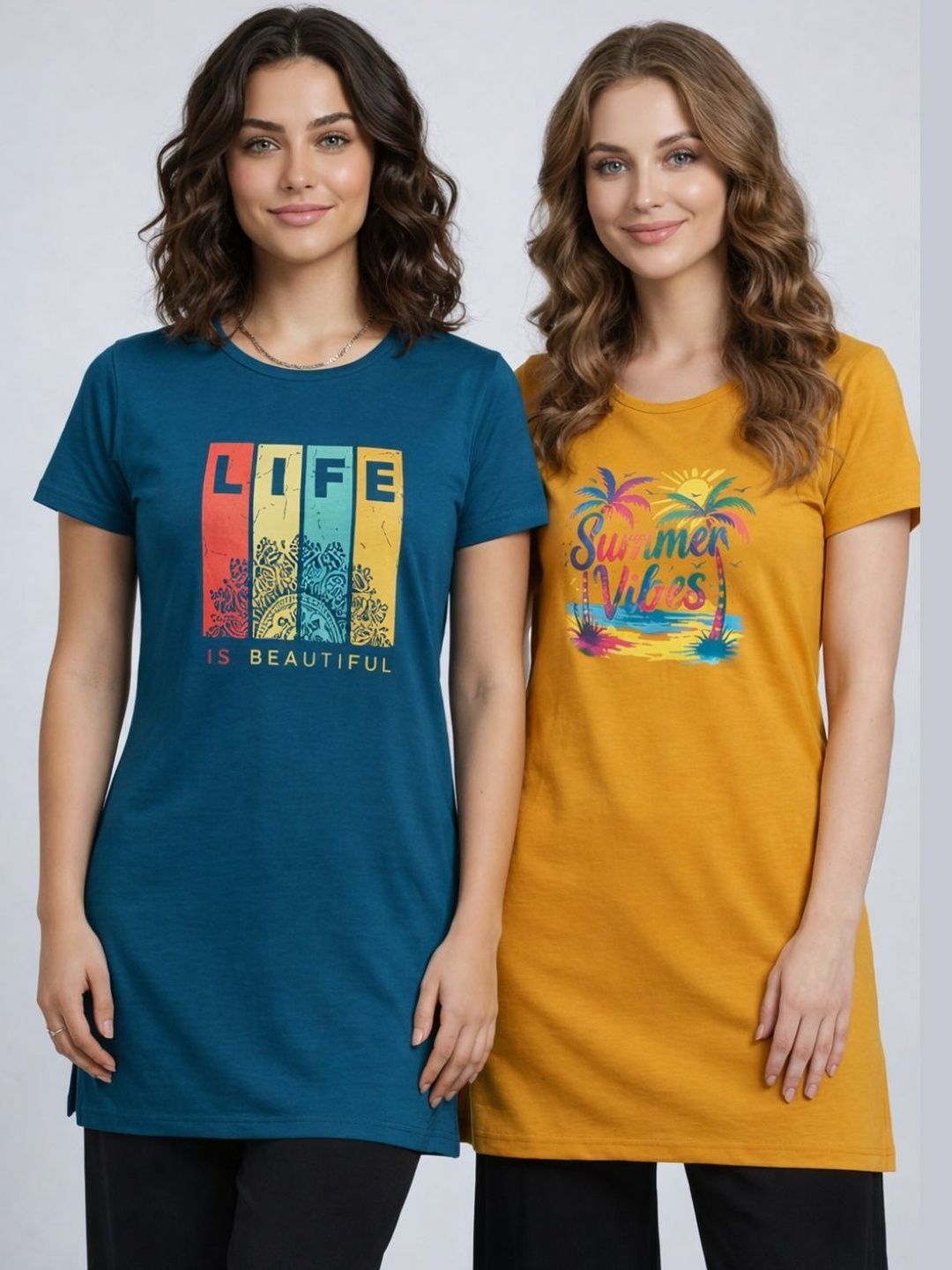The Roadster Lifestyle Co Women Pack Of 2 Printed Lounge T-shirts-picture-29