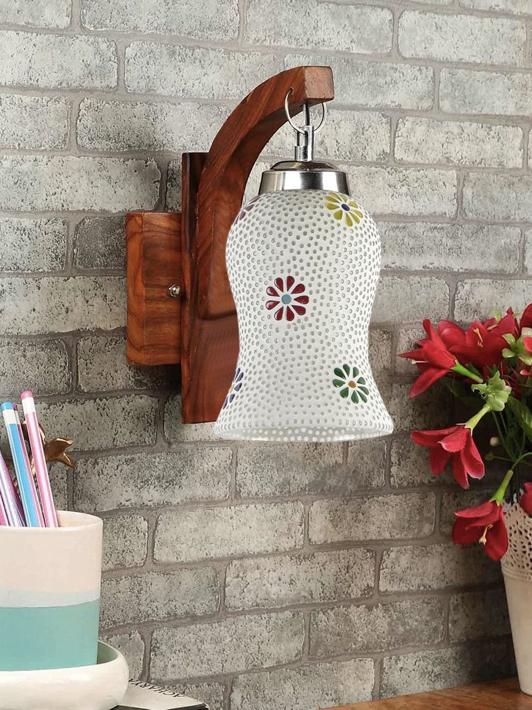 Aura Multicoloured & White Printed Wood Wall Lamp-picture-26