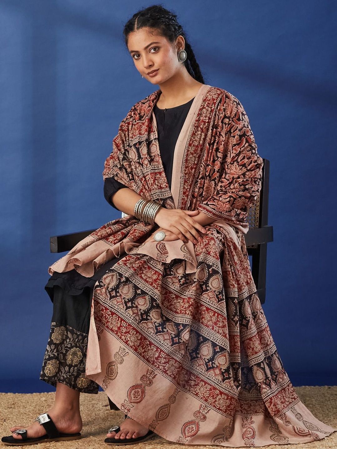 Taavi Kalamkari Hand Block Printed Pure Cotton Dupatta-picture-28