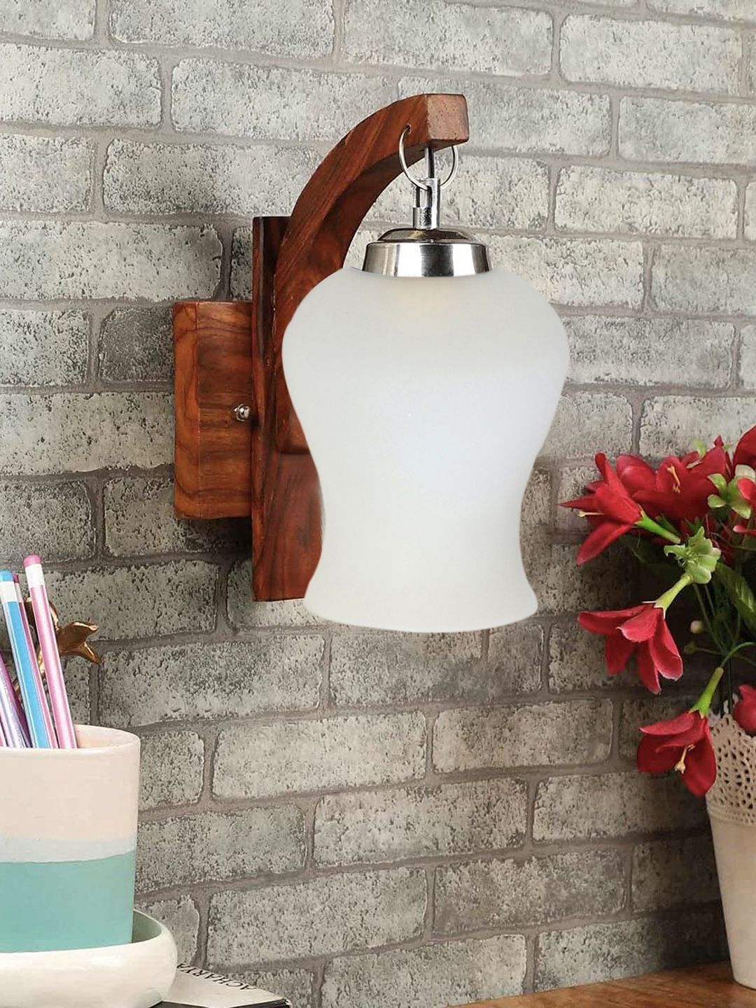 Aura White & Brown Wood Abstract Shaped Shaped Wall Lamp-picture-13
