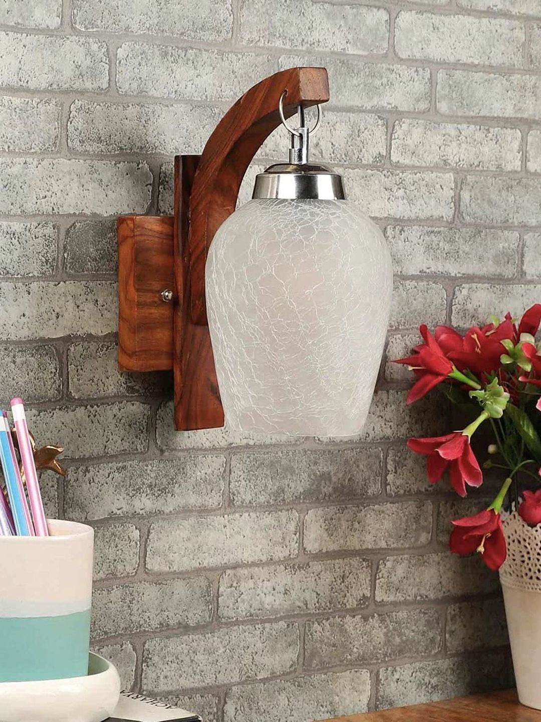 Aura White & Brown Textured Wood Contemporary Abstract Shaped Shaped Wall Lamp-picture-12