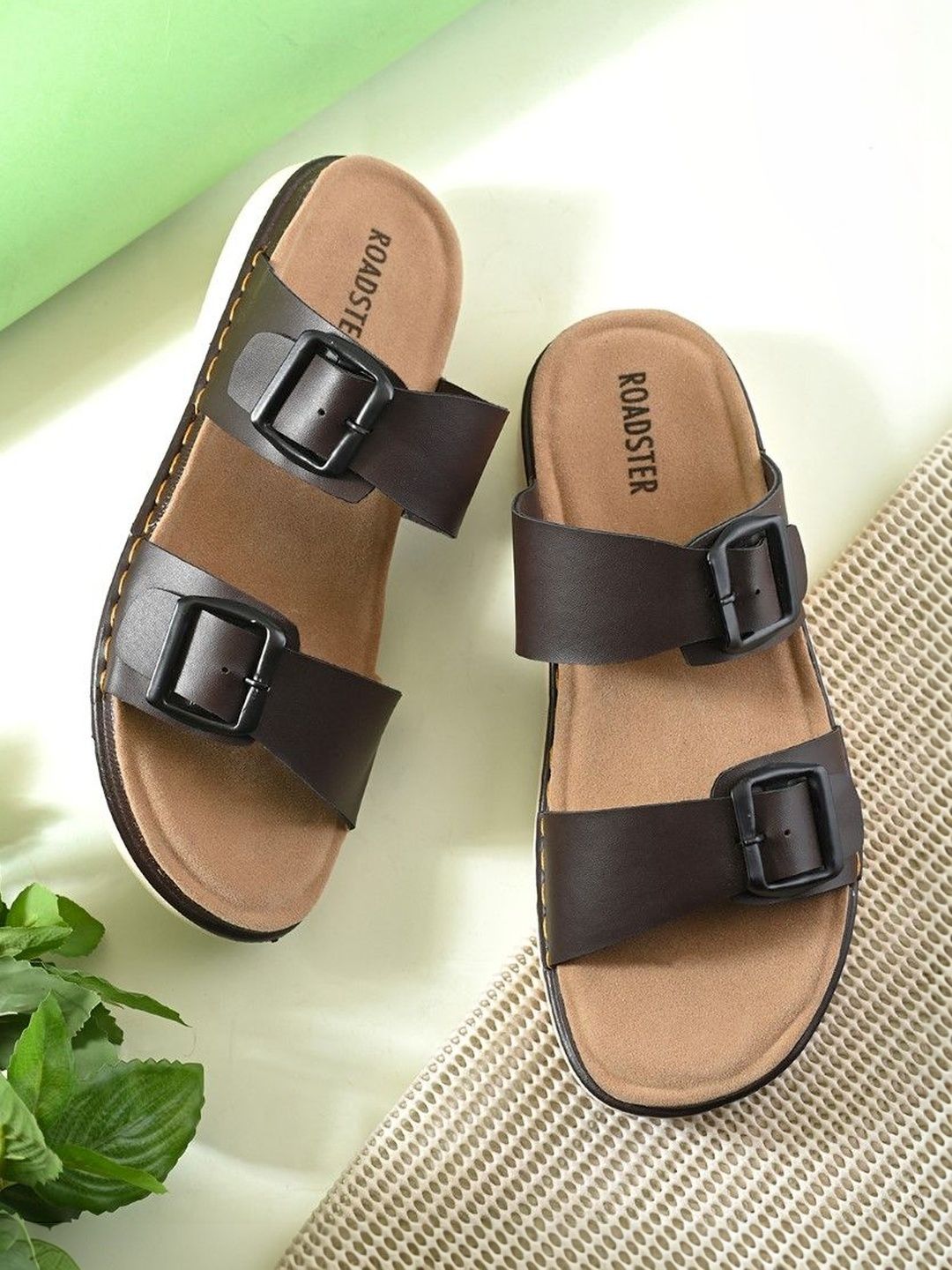 The Roadster Lifestyle Co Men Brown Slip-On Casual Buckle Double Strap Comfort Sandals-image-41