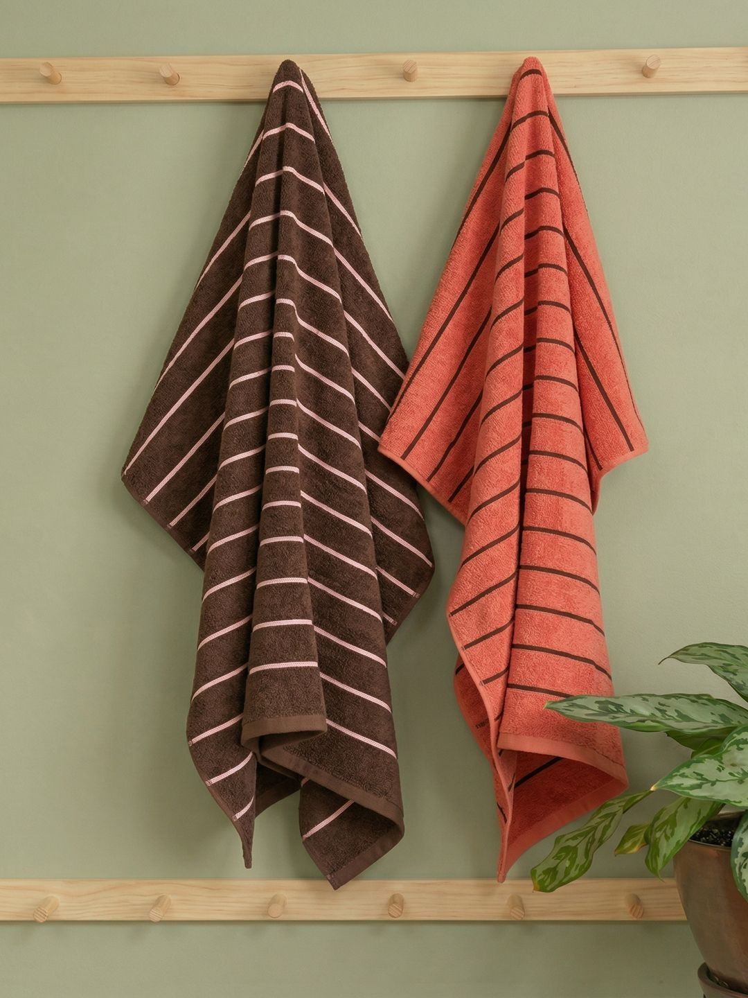 Monte Carlo King & Queen Dark Coral /Chocolate Brown Cotton 480 Gsm 75X150 Cm 2 Bath Towel-picture-12