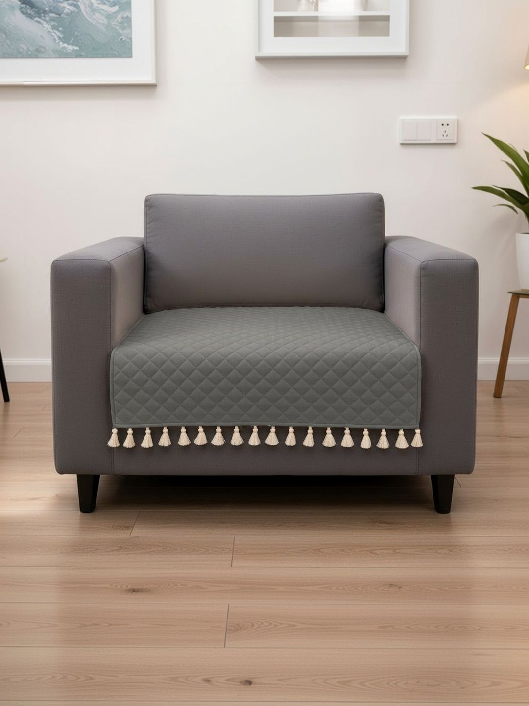 HOMEMONDE Grey Solid 1 Piece Sofa Cover-picture-18