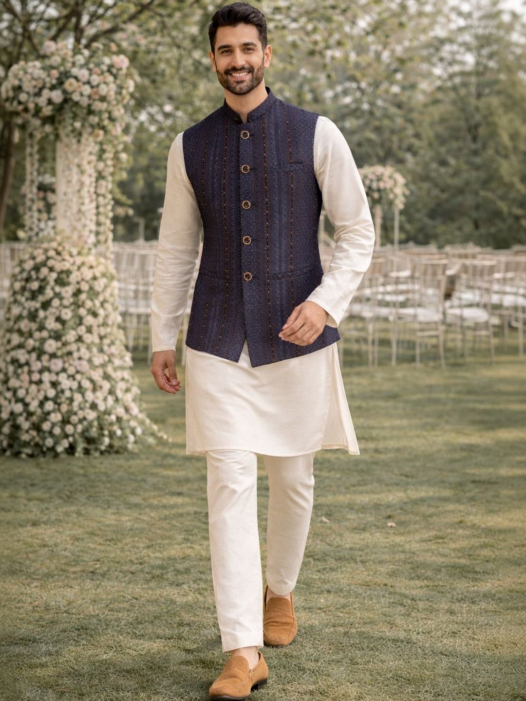 House of Pataudi Woven Design Woven Nehru Jackets-picture-25