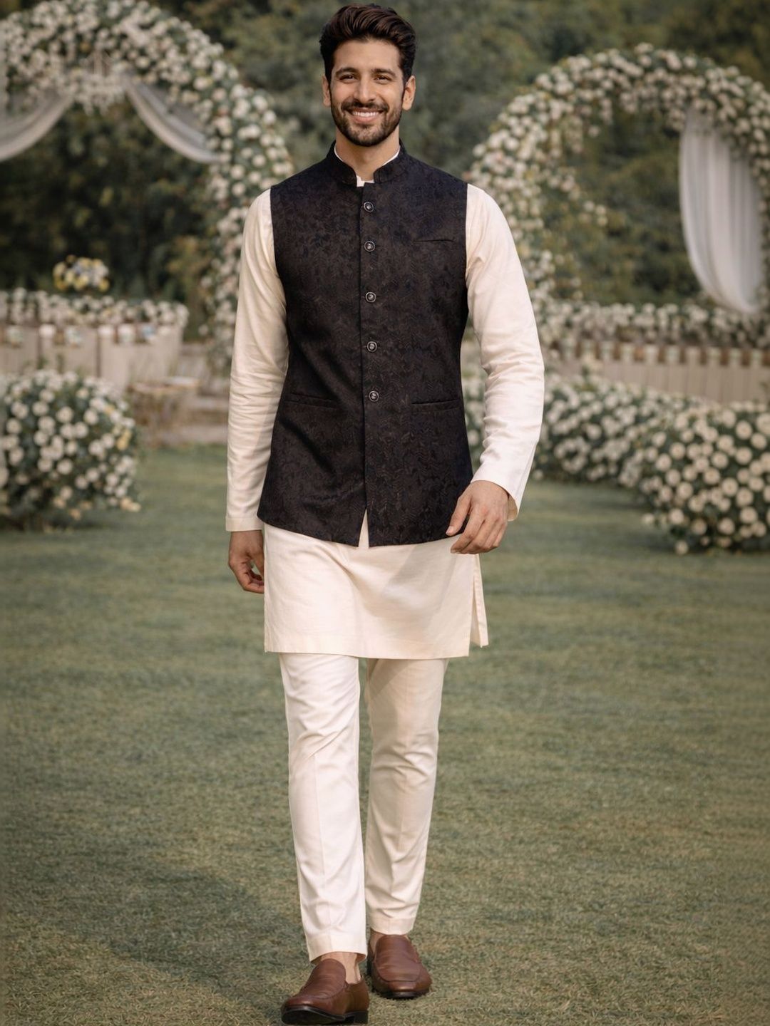 House of Pataudi Woven Design Woven Nehru Jackets-picture-37