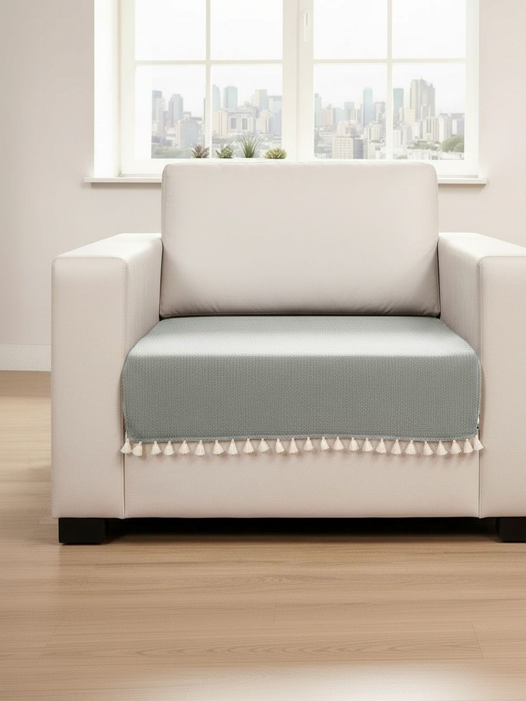 HOMEMONDE Grey Solid 1 Piece Sofa Cover-picture-32