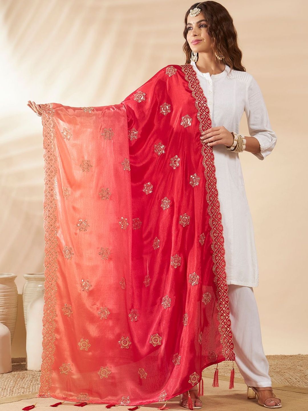 HANDICRAFT PALACE Embroidered Dupatta with Sequinned-picture-24