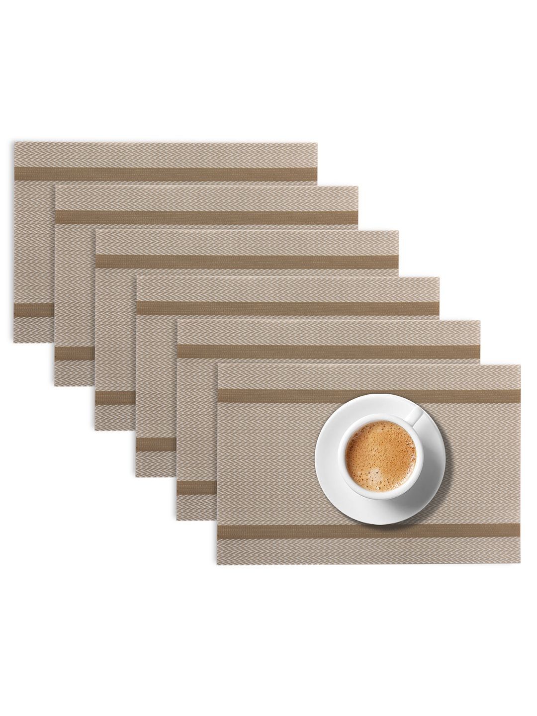 HOKIPO 6-Pcs Beige Striped PVC Rectangle Table Placemats-picture-32