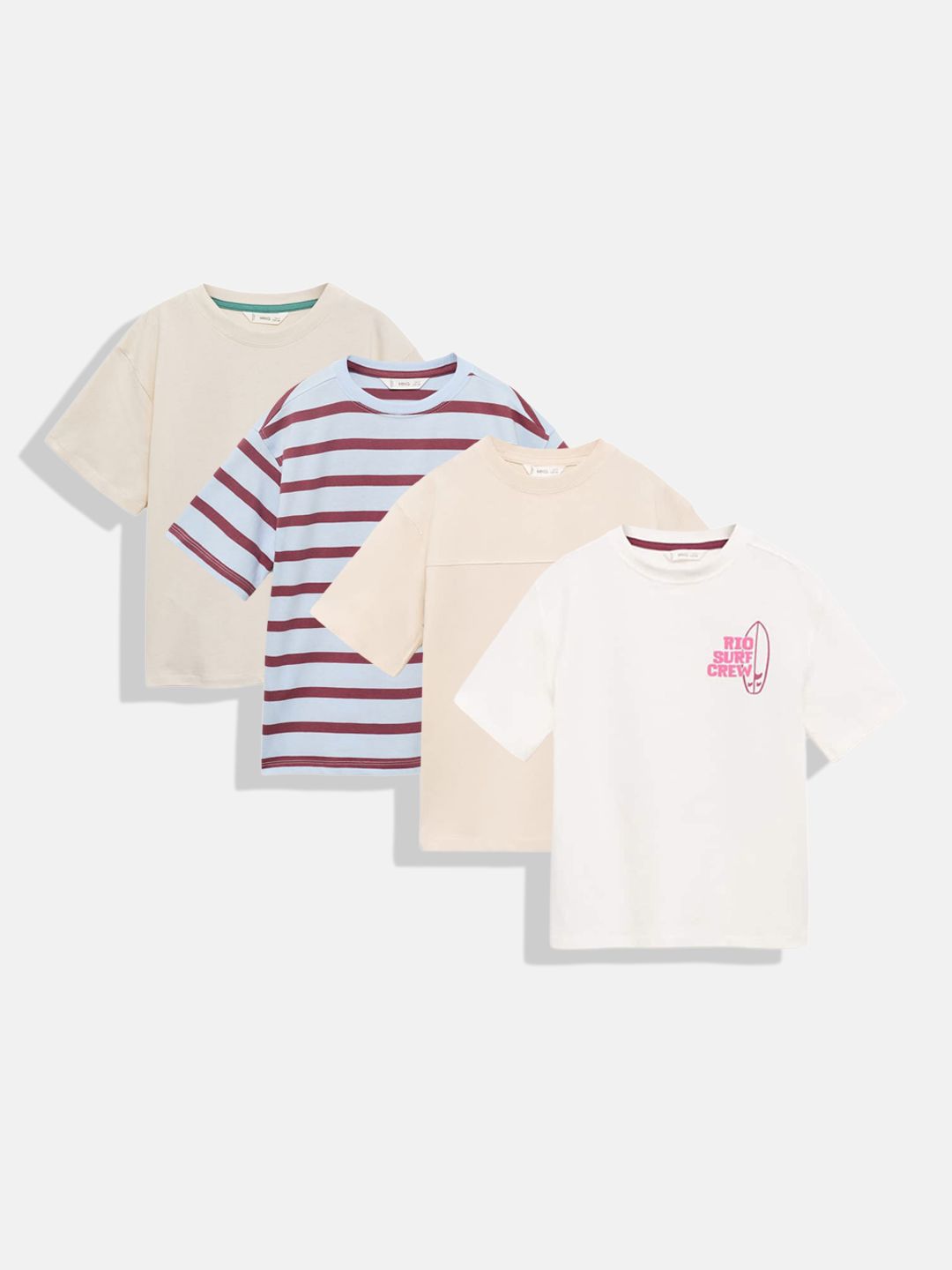 Mango Kids Boys Pack of 4 Striped Pure Cotton T-shirts-picture-22