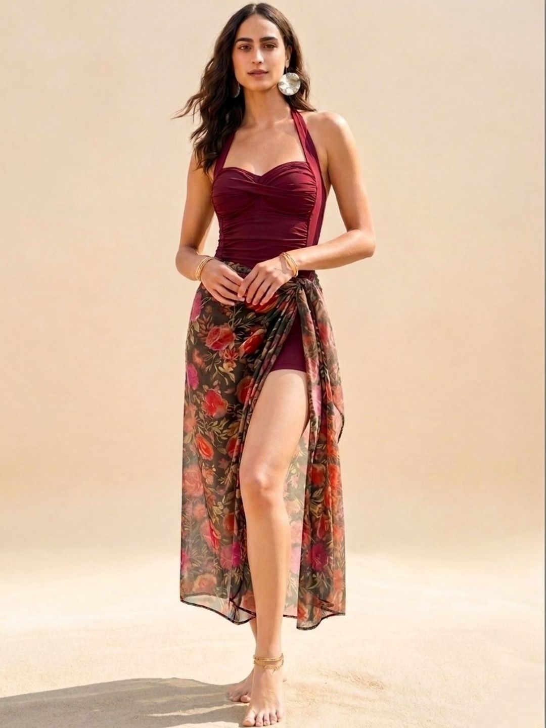 WomanLikeU Padded Monokini with Floral Printed Sarong-picture-11