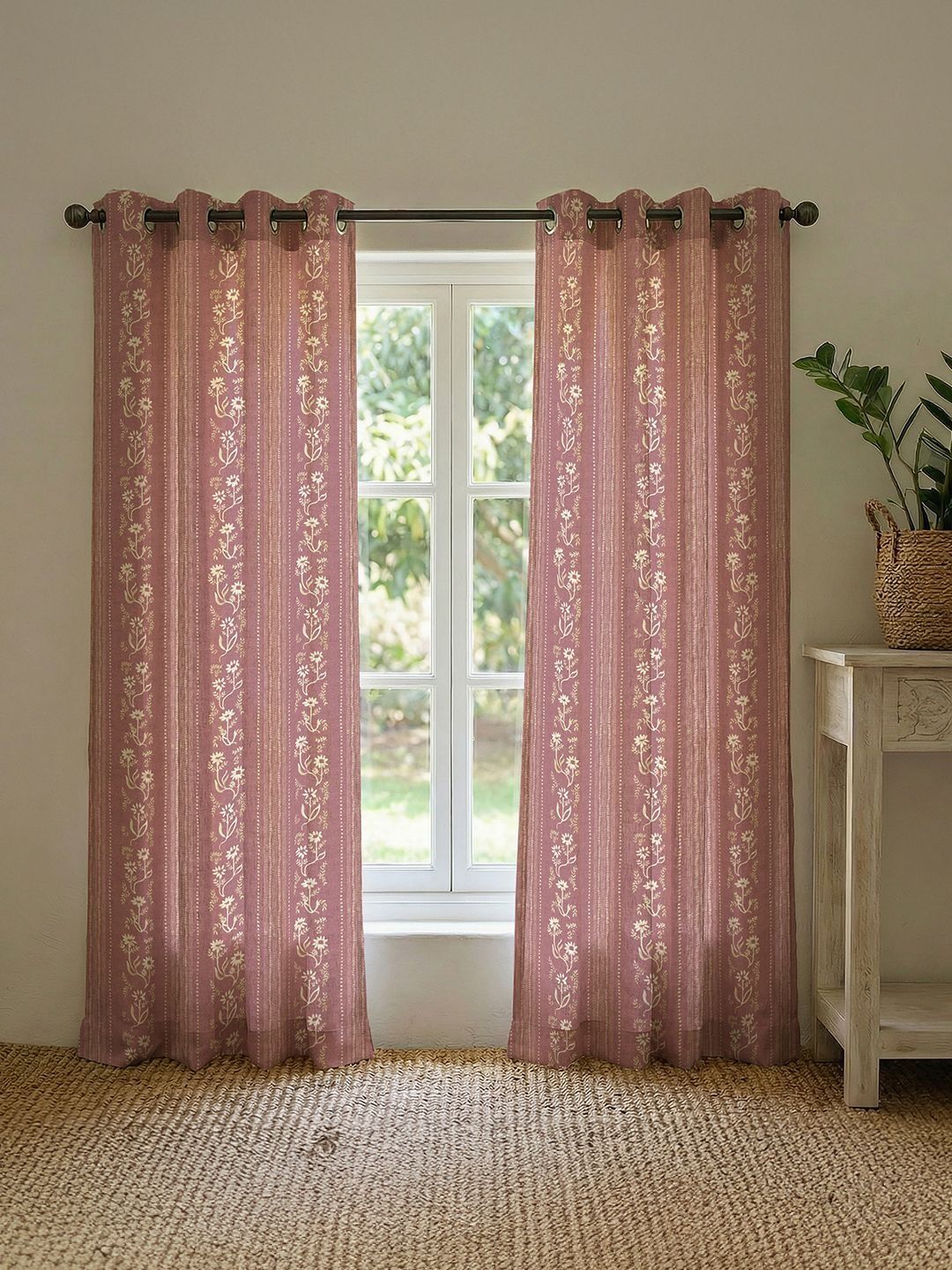 URBAN SPACE Pink Set of 2 Floral Door Curtain-picture-47