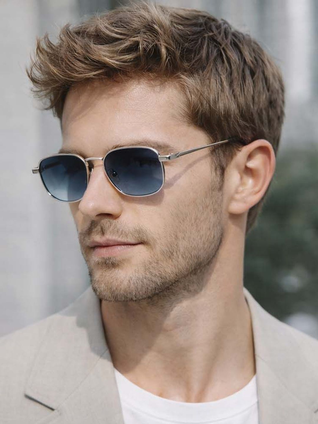 ACCENTZ Men Blue Lens & Silver-Toned Rectangle Sunglasses with-image-45