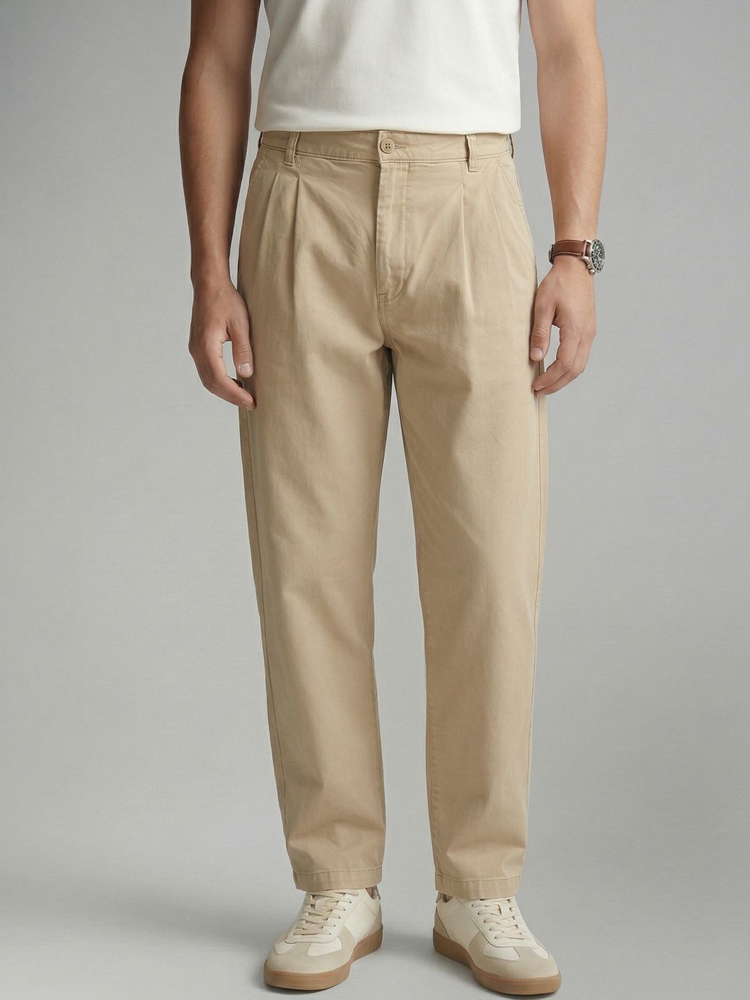 Allen Solly Men Pleated Cotton Chinos Trousers-picture-25