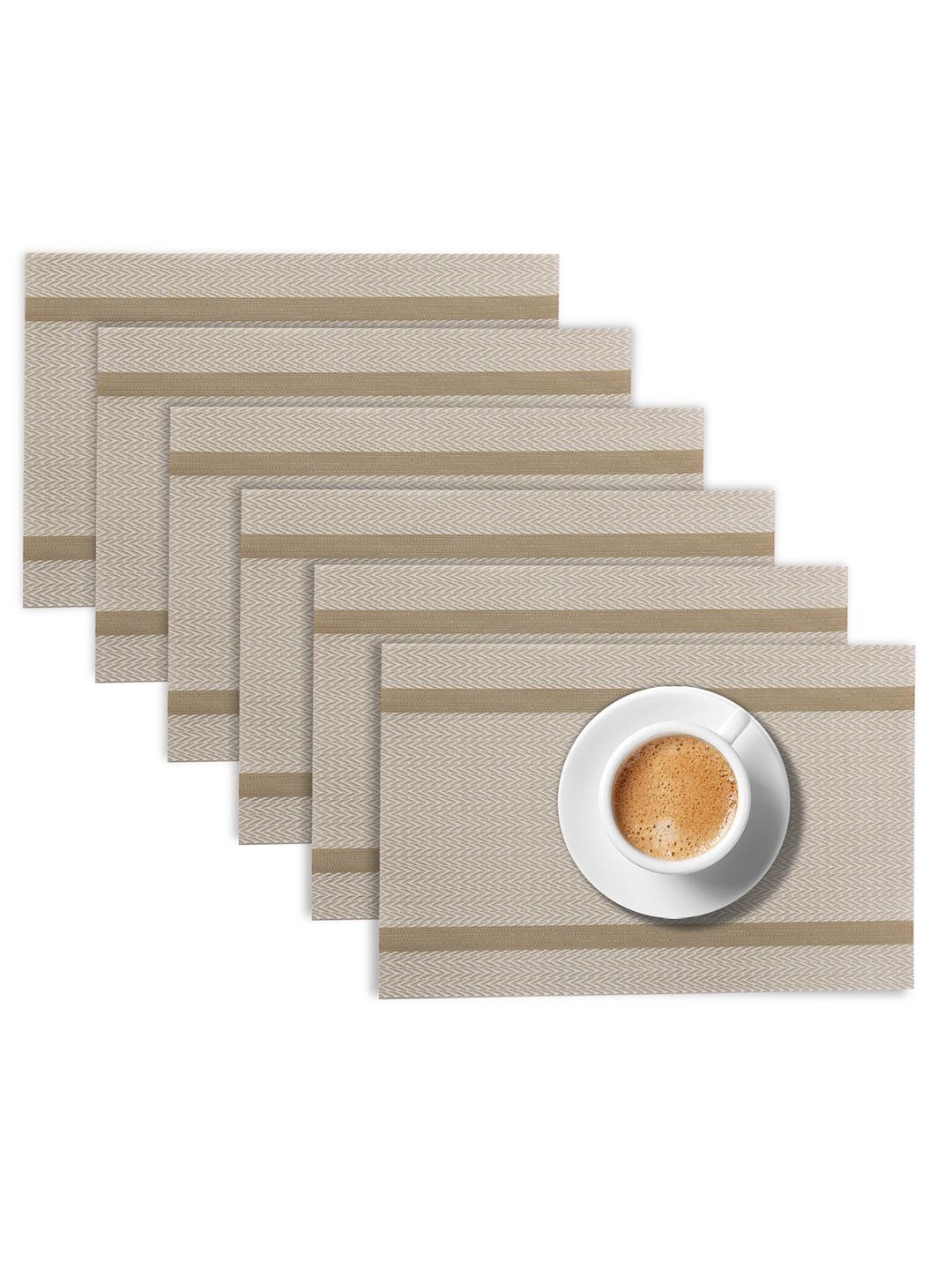 HOKIPO 6-Pcs Beige Striped PVC Rectangle Table Placemats-picture-22