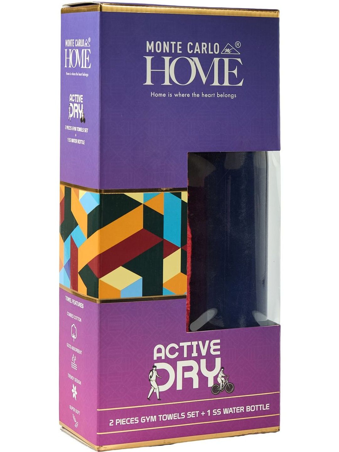 Monte Carlo Active Dry Red Cotton 400 Gsm 45X86 Cm 2 Hand Towel- 1 Water Bottle-image-48