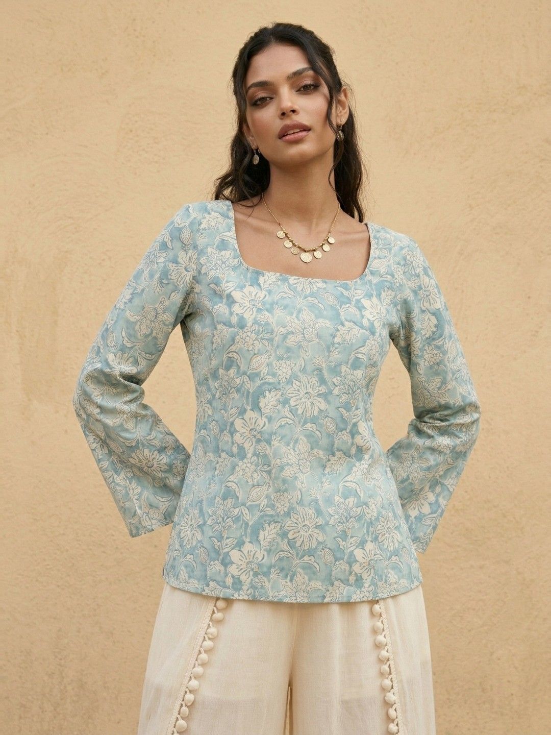 fusion by glitchez Floral Printed Square Neck Pure Cotton Kurti-picture-50