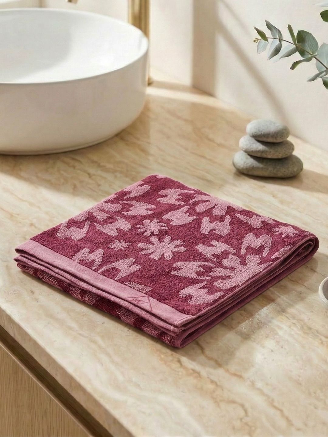 Monte Carlo Eco Bamboo Plum Maroon Self Design 630 Gsm 75X150 Cm 1 Bath Towel-image-17