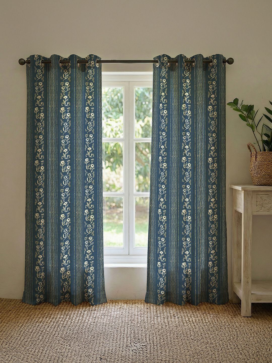 URBAN SPACE Blue Set of 2 Floral Door Curtain-image-21