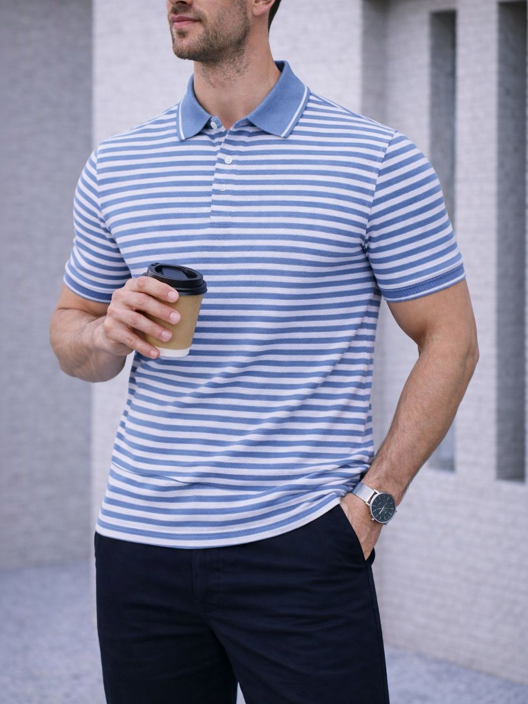 MACK JONNEY Men Striped Polo Collar T-shirt-image-13