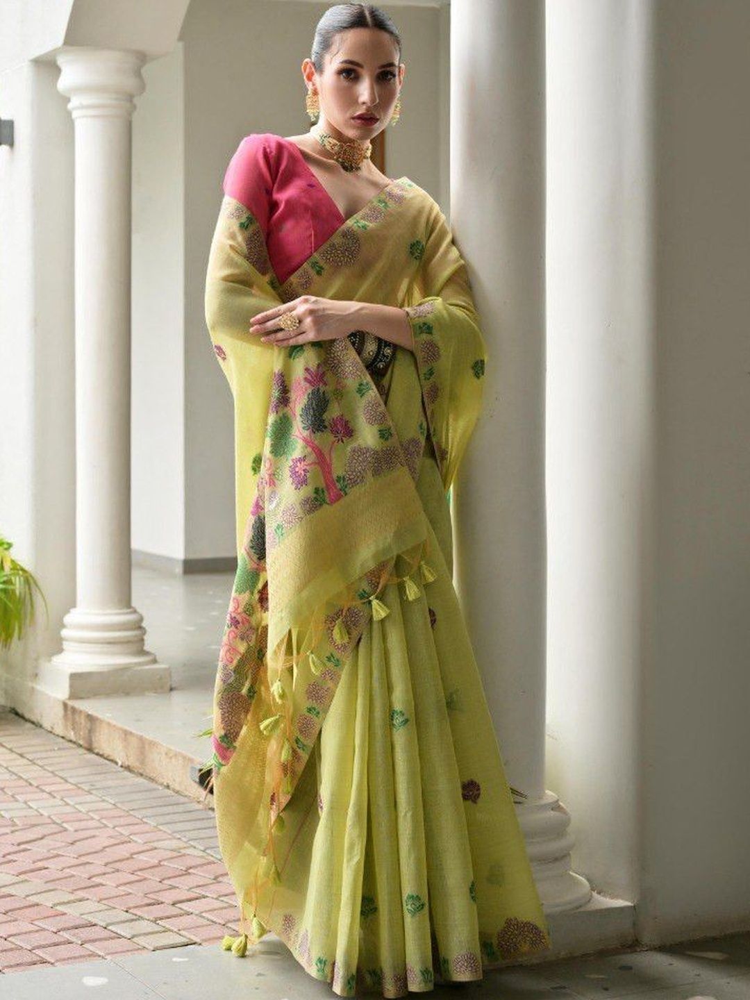 SECRATE OF KHUSHI Floral Pure Cotton Chanderi Saree-picture-37