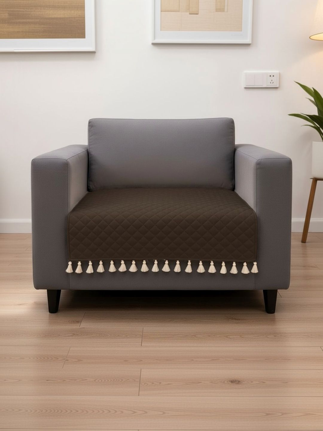 HOMEMONDE Brown Solid 1 Piece Sofa Cover-picture-50